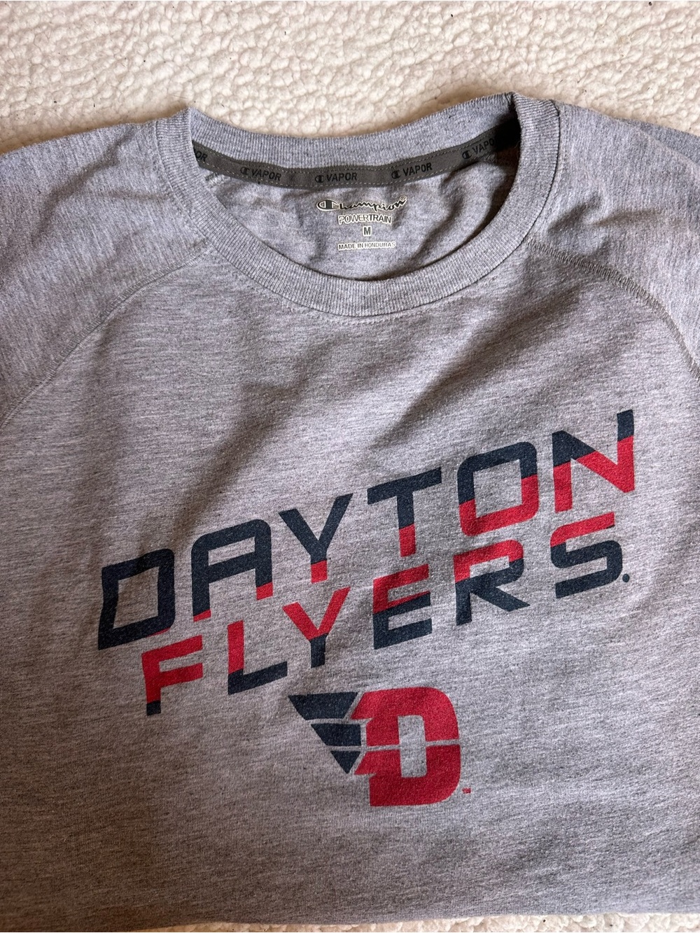 Champion Gray Dayton Flyers Long Sleeve Tee with Red and Navy Graphic